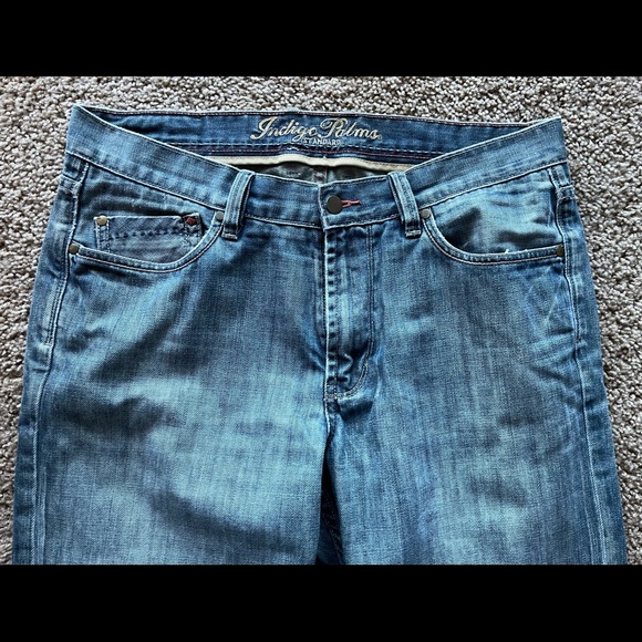 Men’s Indigo Palms Distressed Jeans 35 x 32 - Picture 3 of 5